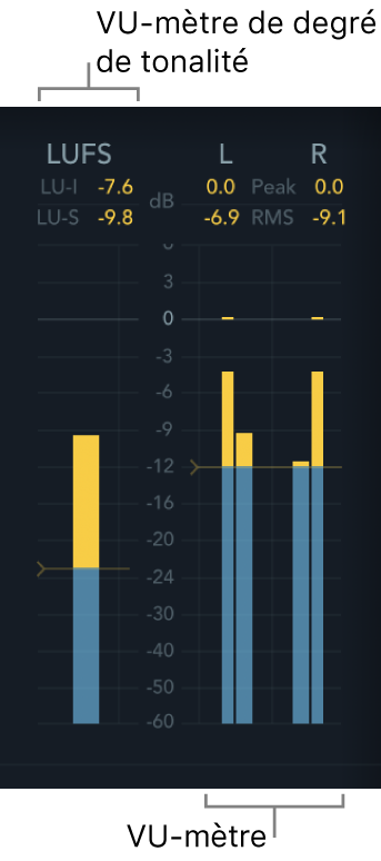 VU-mètres Loudness et Level de MultiMeter.