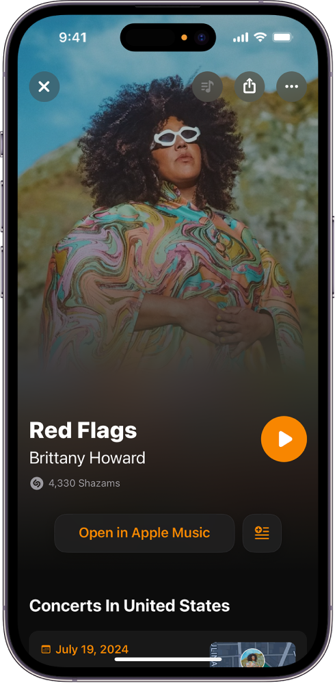 Shazam track screen displaying result of song identification