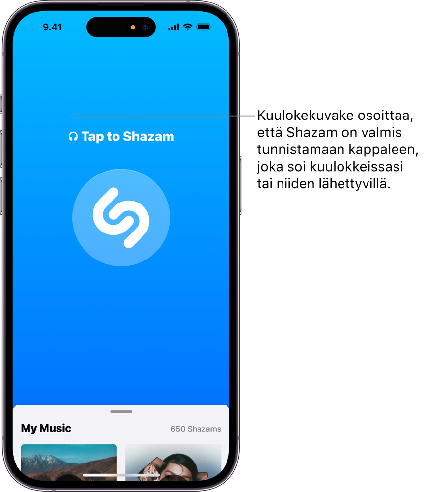 Shazam-appi, jossa näkyvät yhdistetyt kuulokkeet