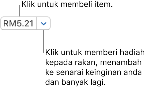 Butang memaparkan harga. Klik harga untuk membeli item. Klik anak panah bersebelahan harga untuk menghadiahkan item kepada rakan, menambah item ke senarai keinginan anda dan banyak lagi.