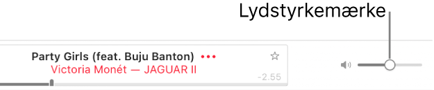 Lydstyrkemærket øverst til højre i Apple Music.