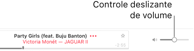 O controle deslizante de volume na parte superior direita do Apple Music.