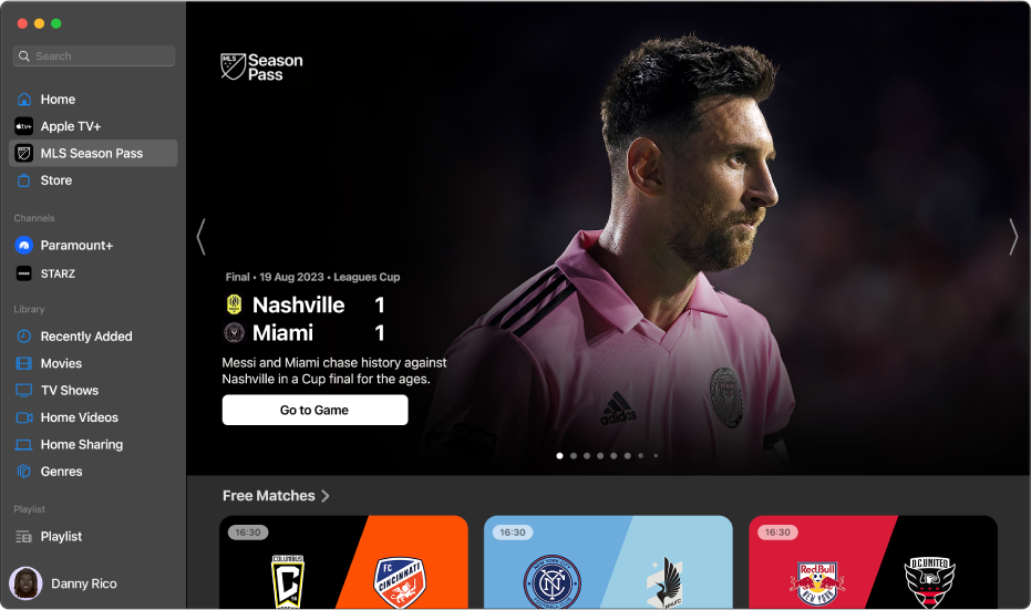 Screen showing MLS Season Pass