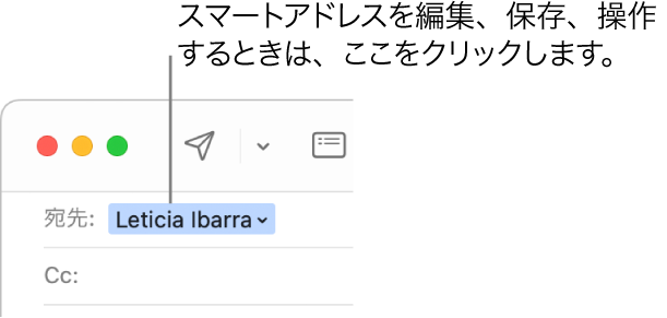 スマートアドレス。矢印をクリックしてスマートアドレスを編集、保存、または操作できます。