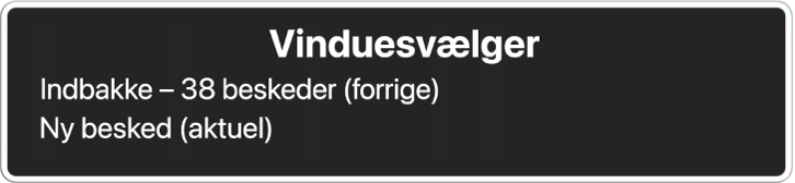 Vinduesvælgeren viser to åbne vinduer.