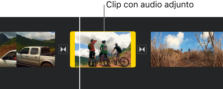 Un clip de video con audio adjunto en la línea del tiempo.