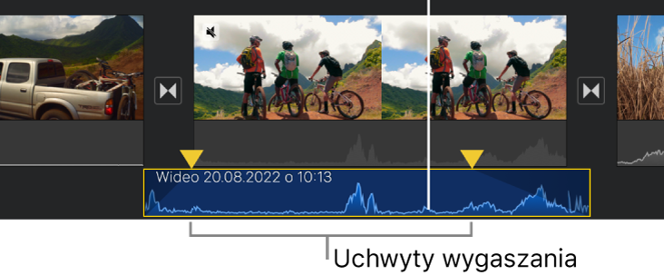 Uchwyty wyciszenia klipu audio na linii czasowej.