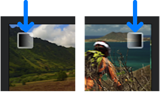 Fade-in and fade-out icons shown in the corners of clips in the timeline.