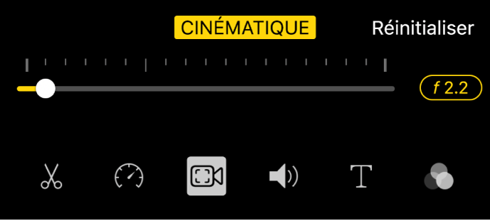 Le curseur « Profondeur de champ », disponible lorsque vous touchez le bouton Cinématique.