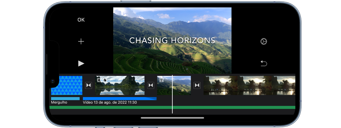 Um projeto de filme no iMovie de um iPhone.