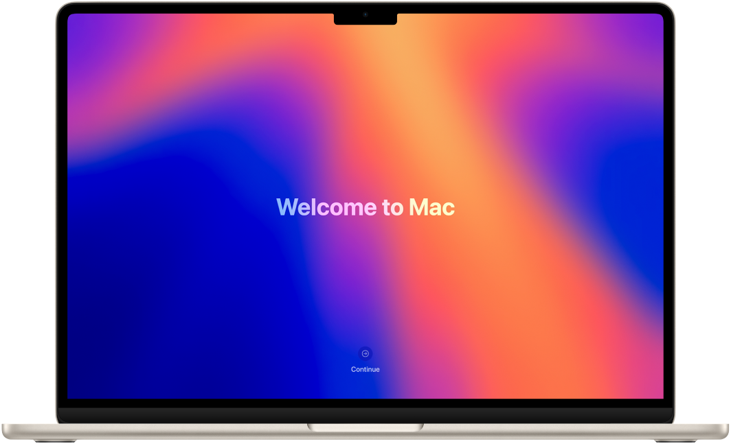 打開的 MacBook Air，螢幕上顯示「歡迎使用 Mac」。