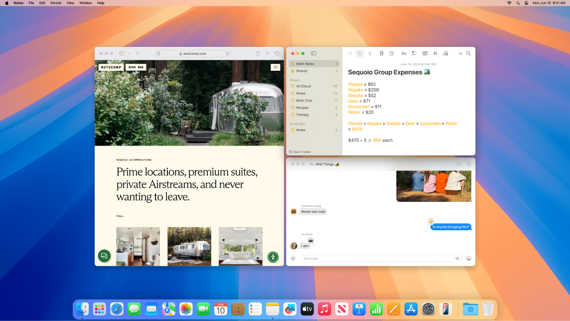 Un Mac affichant les apps Safari, Notes et Messages.