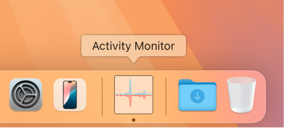 Icono de Monitor de Actividad en el Dock con información de uso de la red.