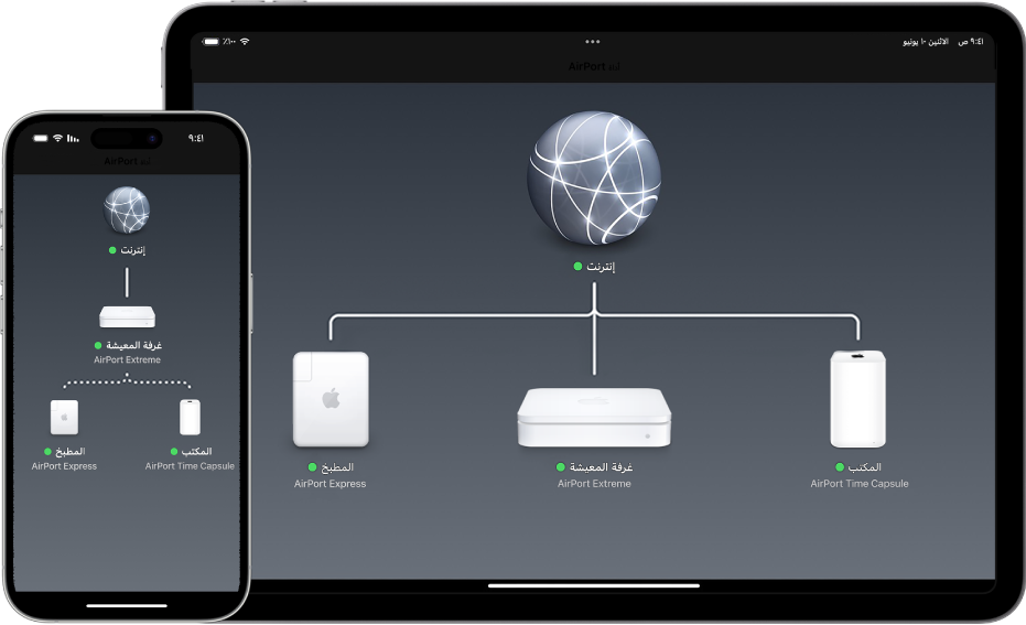 العرض الرسومي العام في أداة AirPort على الـ iPhone والـ iPad.