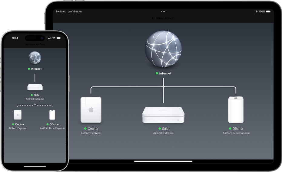 El resumen gráfico en Utilidad AirPort en iPhone y iPad.