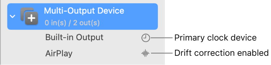 A list showing two output devices combined to make a multi-output device.