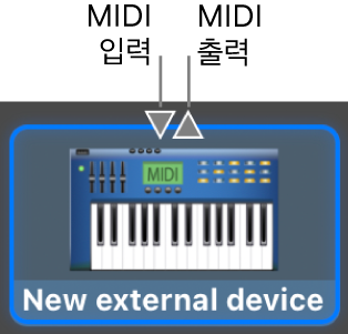 새로운 외장 기기 아이콘 상단에 있는 MIDI 입/출력 커넥터.