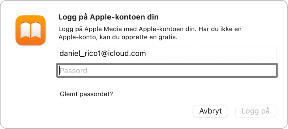 Dialogen Logg på Apple-kontoen din i Bøker.