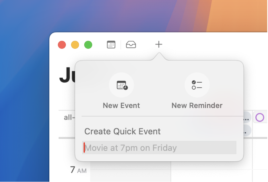 The Create Quick Event dialog.