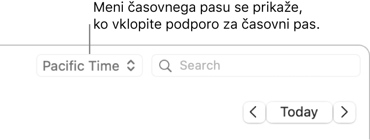 Meni časovnega pasu je levo od iskalnega polja, ko vklopite podporo za časovni pas