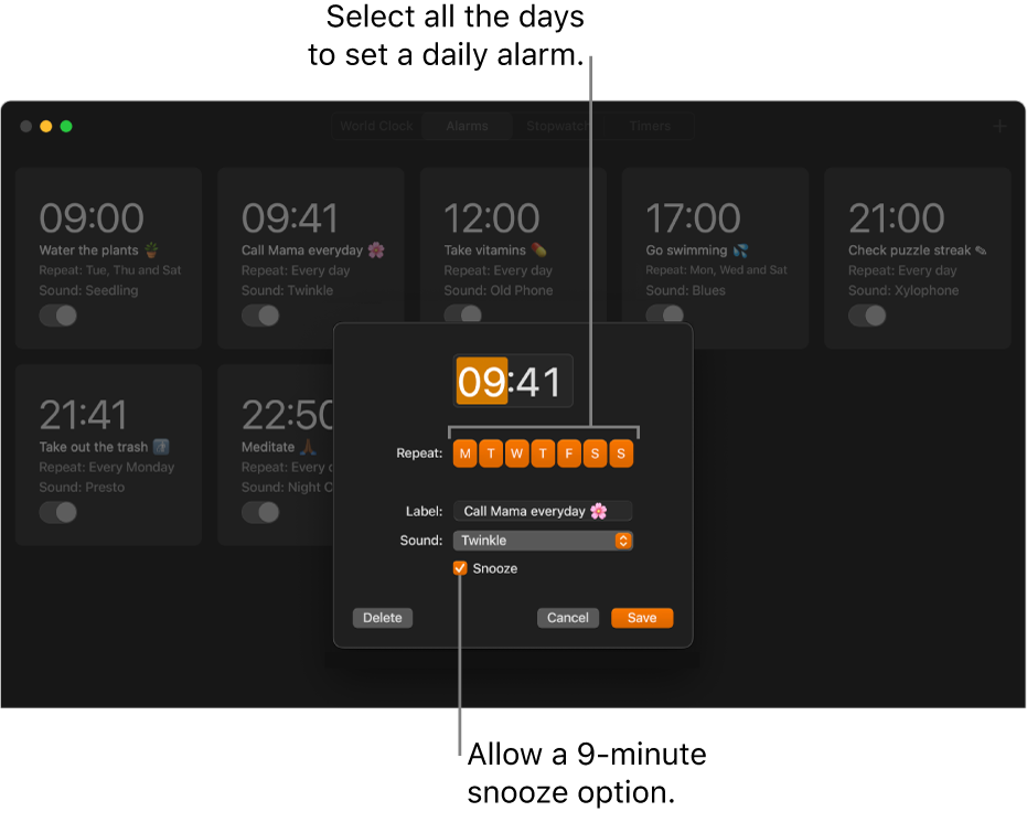 The pop-up window for setting an alarm in the Clock app.