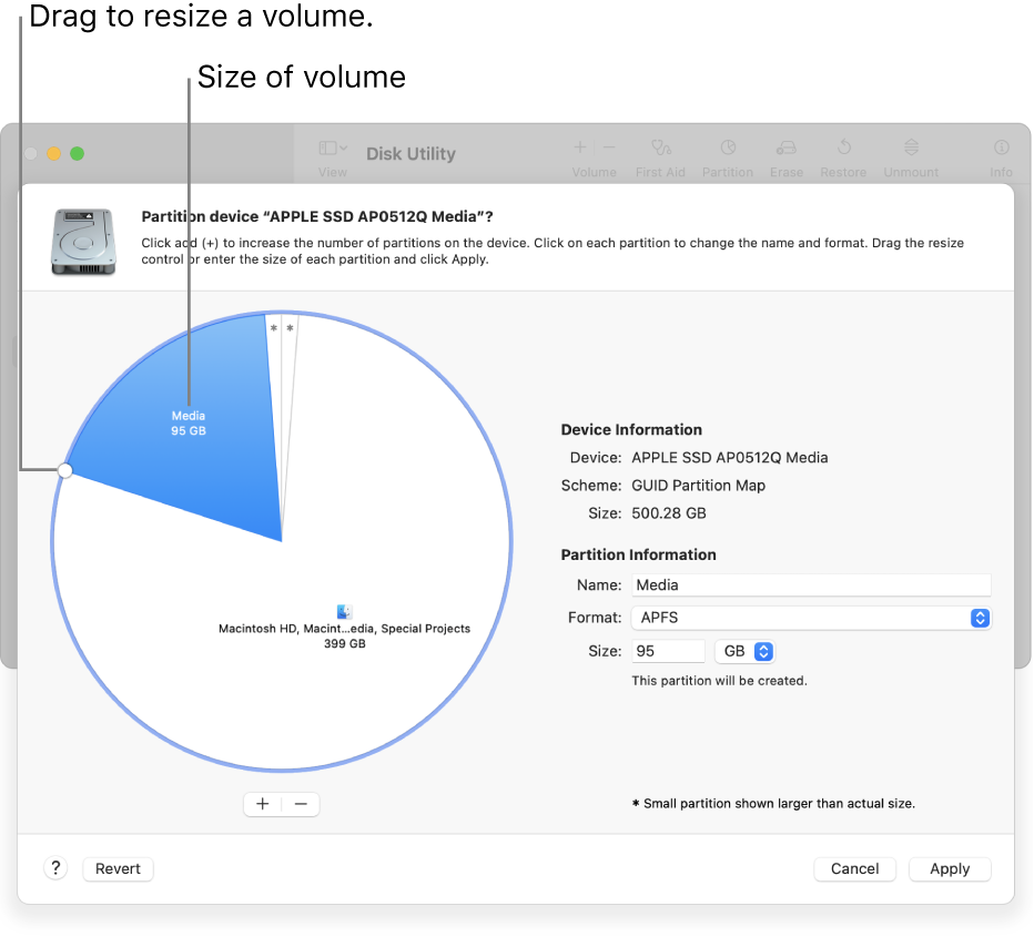 The Partitions window showing a physical disk with several partitions.