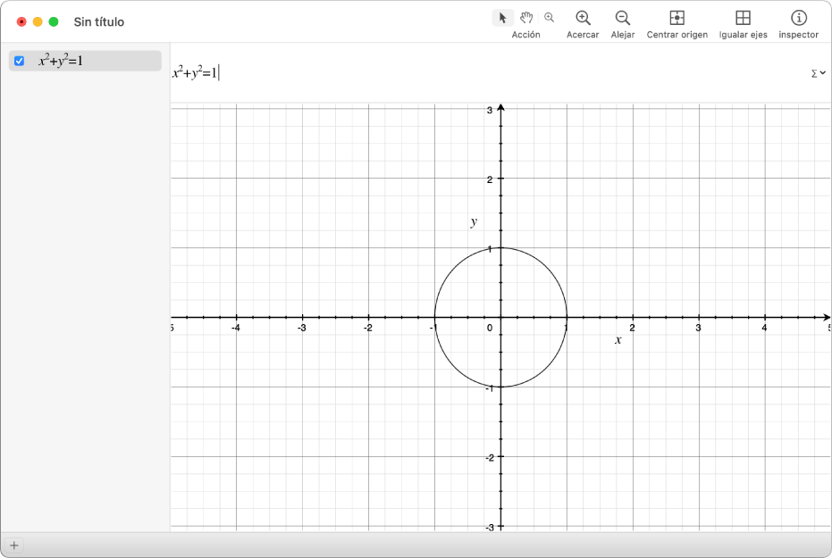 Ecuación y gráfica de un círculo.