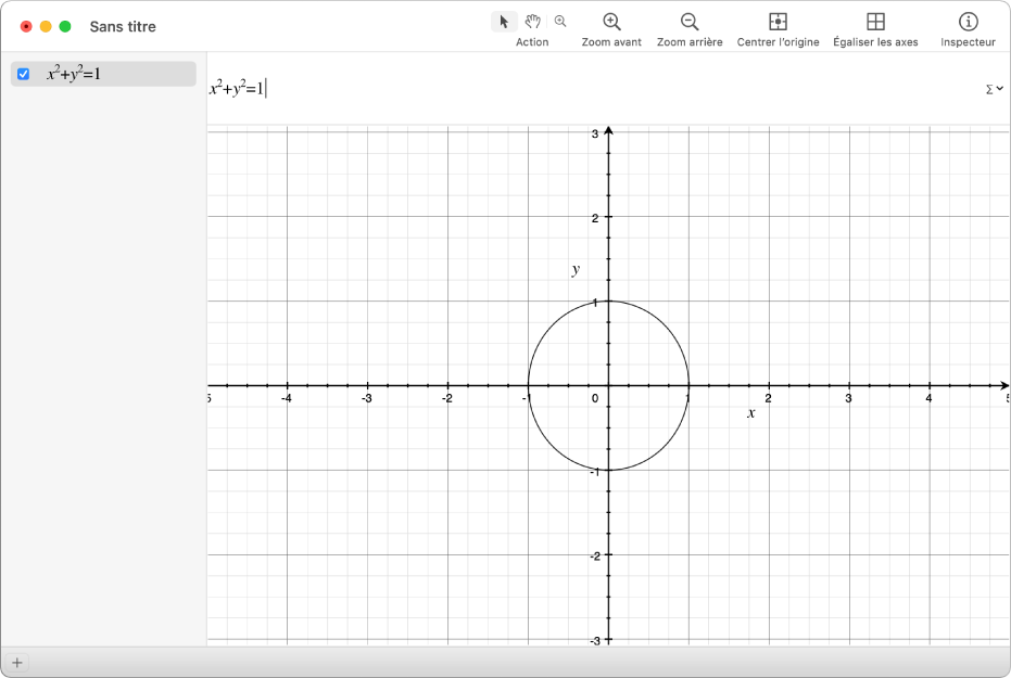 Une équation et le graphique d’un cercle.