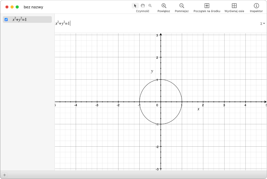 Równanie oraz wykres przedstawiający okrąg.