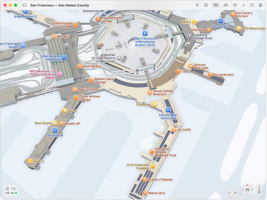 Un mapa que mostra l’interior de l’aeroport internacional de San Francisco.