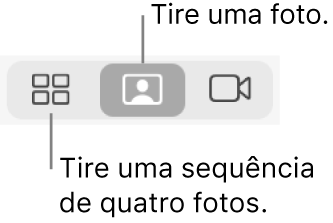 Botão “Tirar quatro fotos rápidas” (quando você tira uma sequência de quatro fotos) e o botão “Tirar uma foto” (para tirar uma única foto).