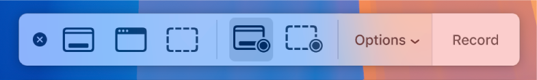 Screenshot tools with the Record button on the right and the Options pop-up menu next to it.