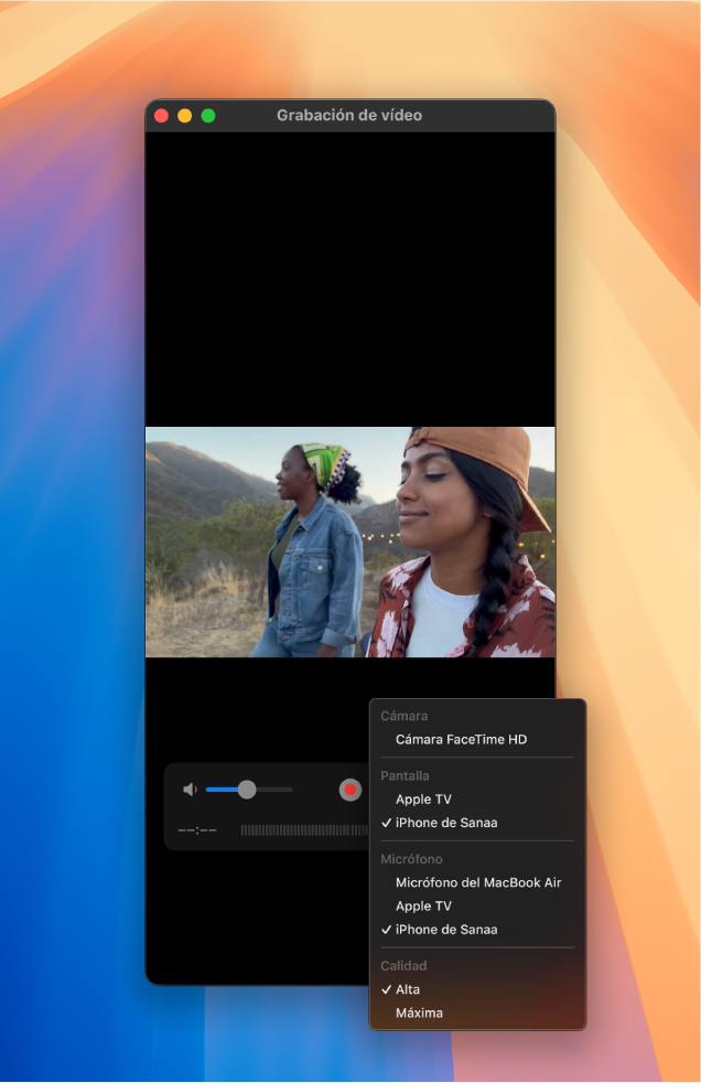 La ventana de QuickTime Player del Mac mientras se graba con un iPhone.