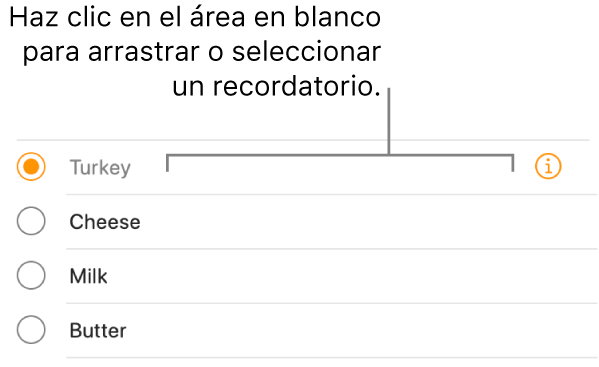 Haz clic en el espacio en blanco disponible a la derecha del nombre de un recordatorio para seleccionarlo.