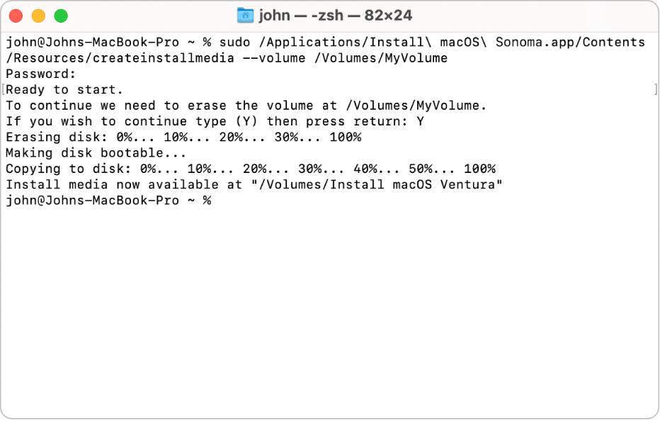 Una finestra di Terminal mostra uno script per l’inizializzazione di un disco.