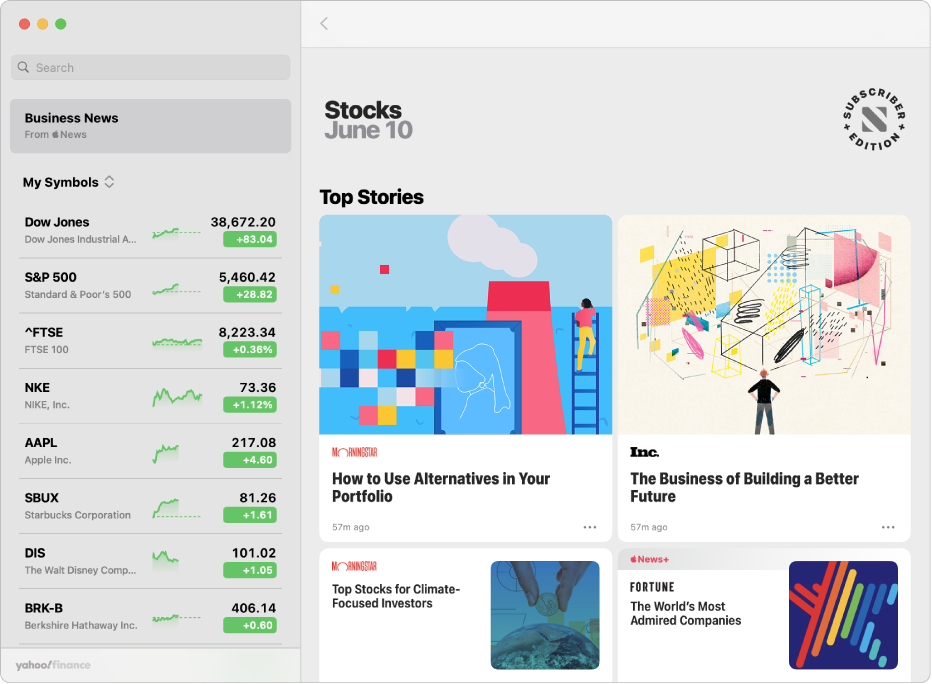 Una finestra de l’app Borsa que mostra les notícies principals sobre economia.