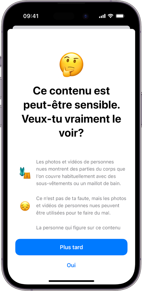 Un iPhone qui affiche l’écran Avis de contenu sensible.