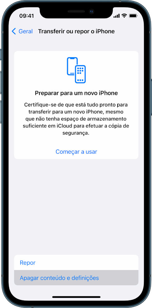 O ecrã de um iPhone mostra a opção Apagar todo o conteúdo e definições selecionada.