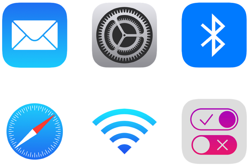 「郵件」、「設定」、「藍牙」、Safari、Wi-Fi 和「通知中心」的「設定描述檔」圖像。