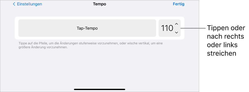 Tempo-Steuerung in den Songeinstellungen