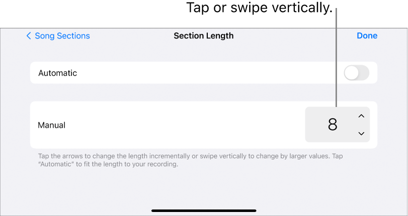 Controls for changing the length of a song section