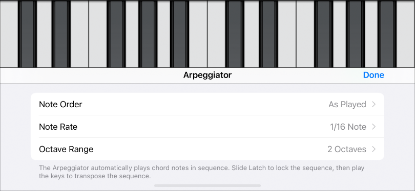 Keyboard Arpeggiator controls