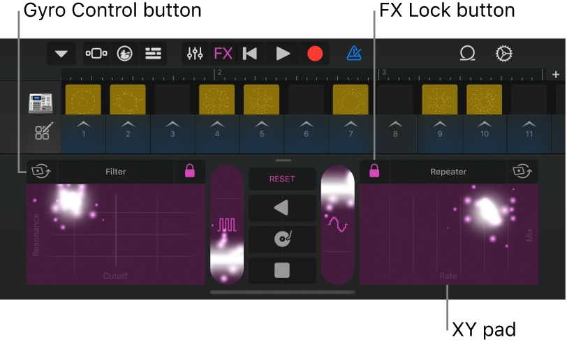 Figure. Live Loops grid showing Remix FX.