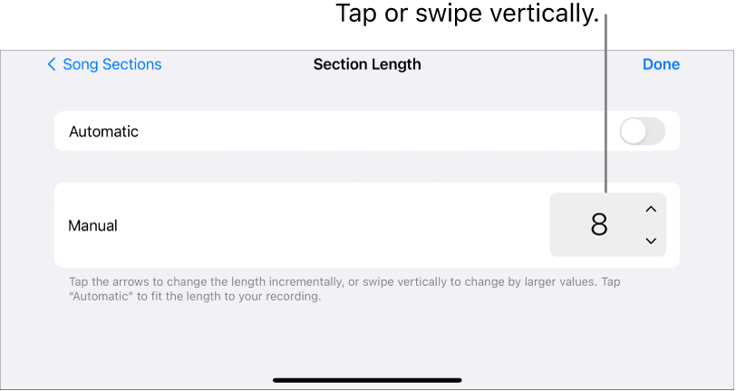 Controls for changing the length of a song section