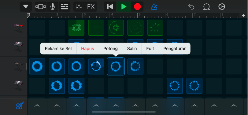 Gambar. Grid Live Loops dengan pengeditan sel dinyalakan.