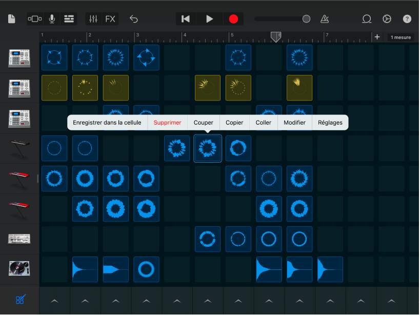 Illustration. Grille Live Loops avec la modification de cellules activée.