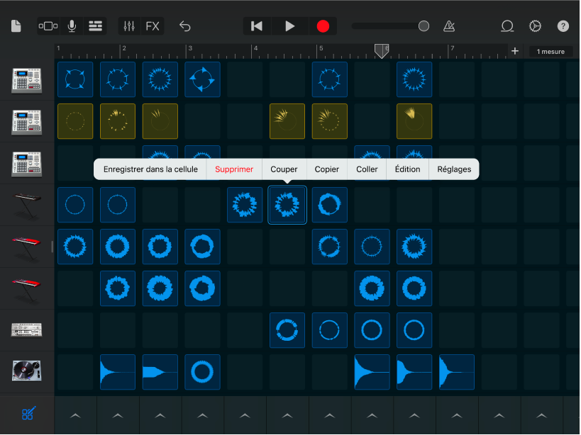 Illustration. Grille Live Loops avec la modification de cellules activée.