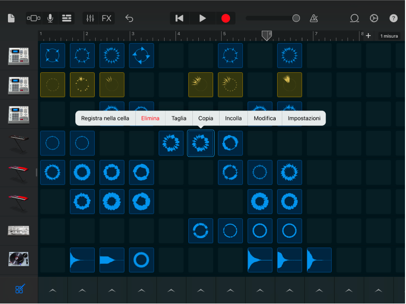 Figura. La griglia di Live Loops con l’opzione di modifica delle celle attivata.