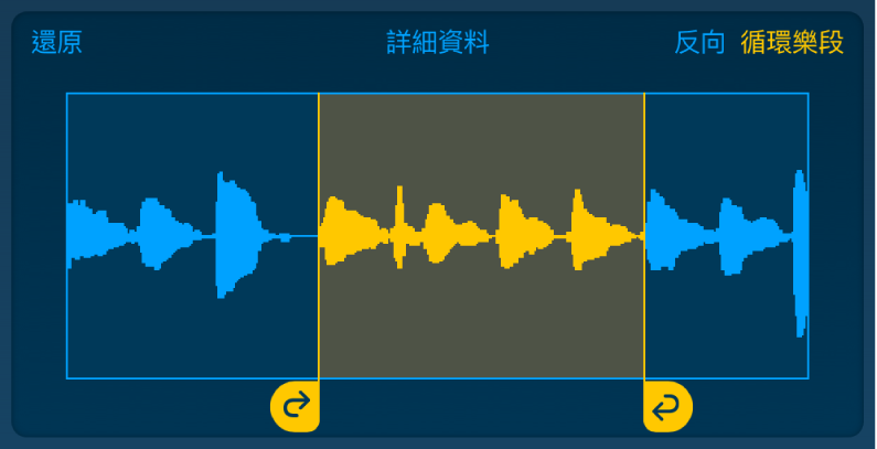 在左側和右側循環控點中間的音訊會循環播放。