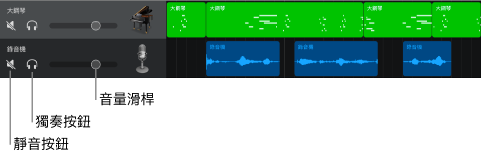 音軌標題打開並顯示控制項目